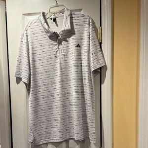 adidas White Polo with Navy Micro-Stripe